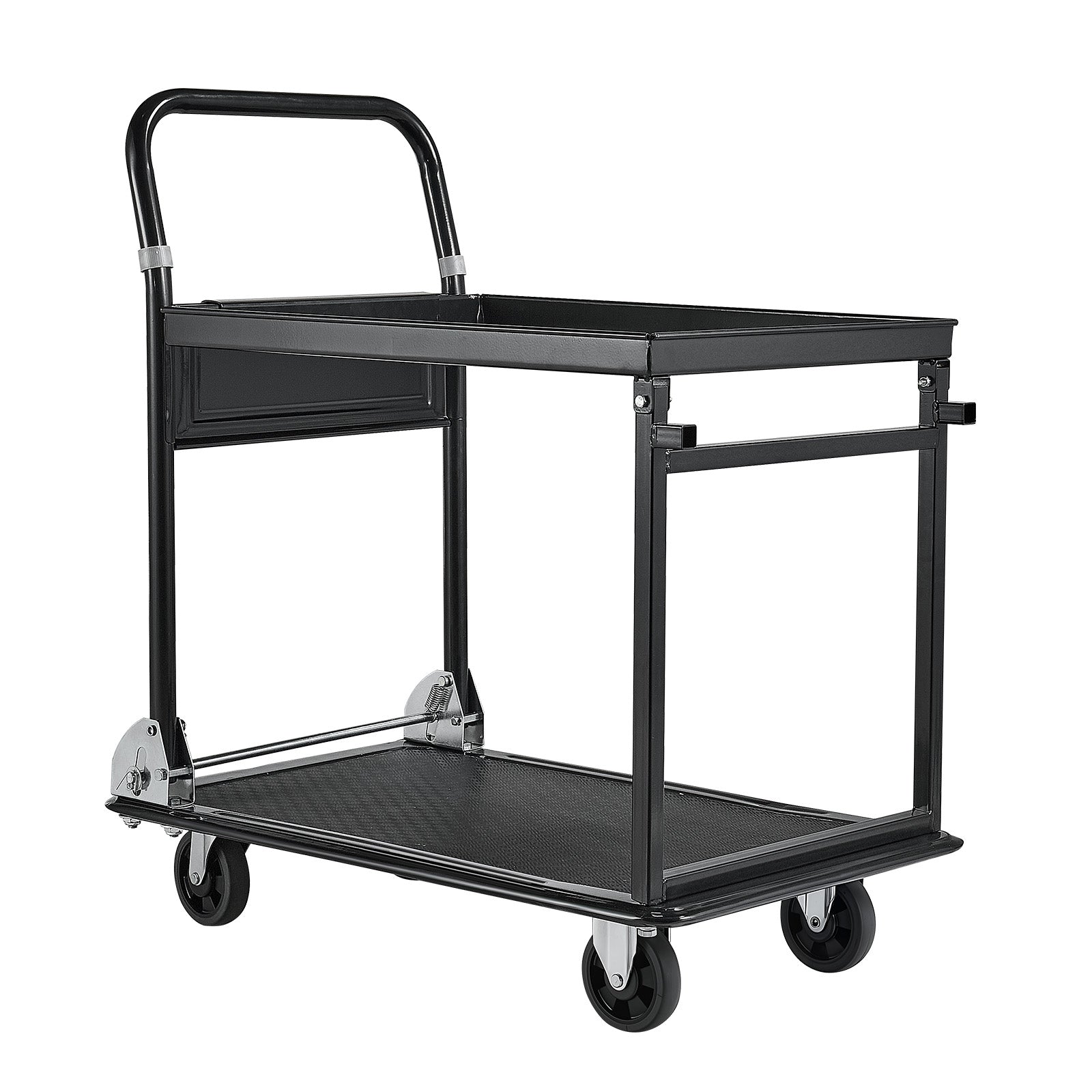 Foldable Push Cart Dolly, 700 lbs, Heavy Duty Platform Hand Truck with Wheels, High-Strength Steel, 2 Tier Moving Flatbed Cart, for Warehouse, Garage, Workshop, Office, 28.7 x 18.5 x 32.3 in image 1
