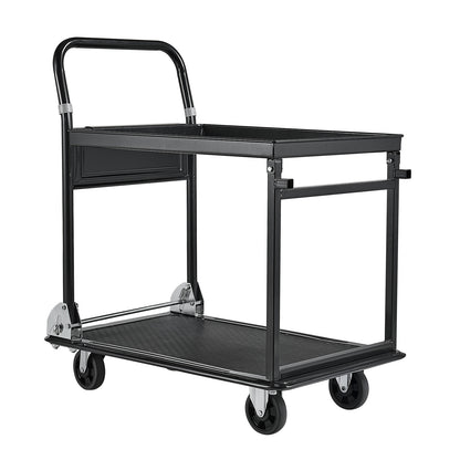 Foldable Push Cart Dolly, 700 lbs, Heavy Duty Platform Hand Truck with Wheels, High-Strength Steel, 2 Tier Moving Flatbed Cart, for Warehouse, Garage, Workshop, Office, 28.7 x 18.5 x 32.3 in image 1