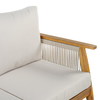 Outdoor Acacia Wood and Rope 3 Seater Patio Sofa image 12
