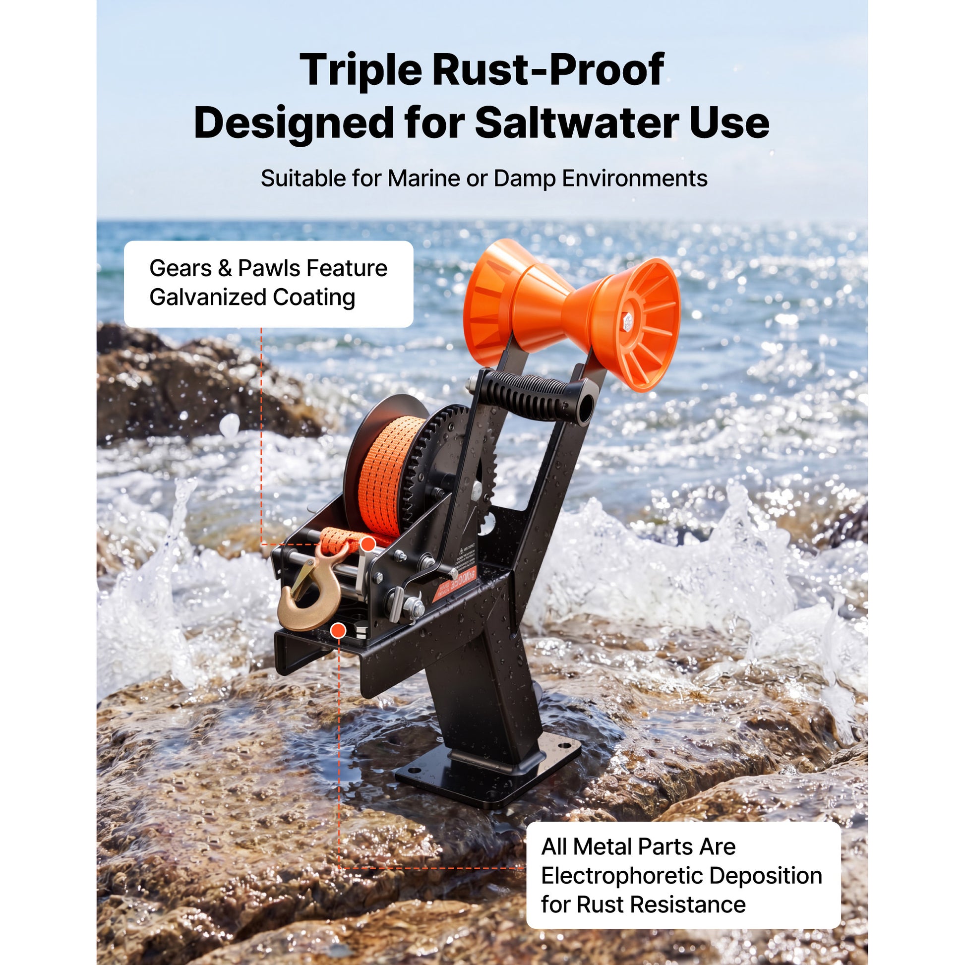 Boat Trailer Winch Stand with Roller, 3500 lbs, 20ft Orange Polyester Strap, Boat Winch Mount, for 2-3 Inches W x 3-4 Inches H Trailer Tongue, Fit for Jet Ski, Sailboat, Speedboat image 6