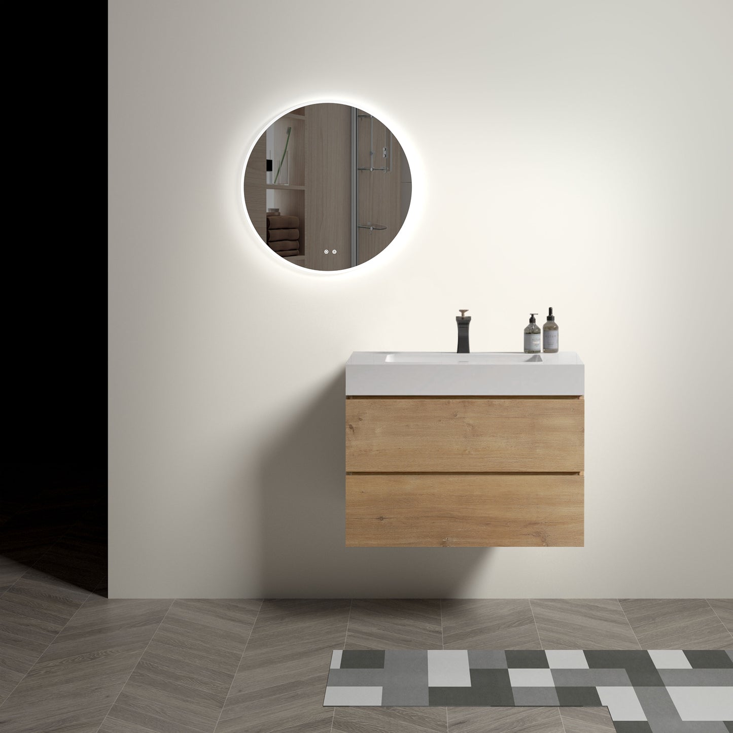 U041-Alice30-106 Alice 30" Natural Oak Bathroom Vanity with Sink, Large Storage Wall Mounted Floating Bathroom Vanity for Modern Bathroom, Pre-assembled image 2