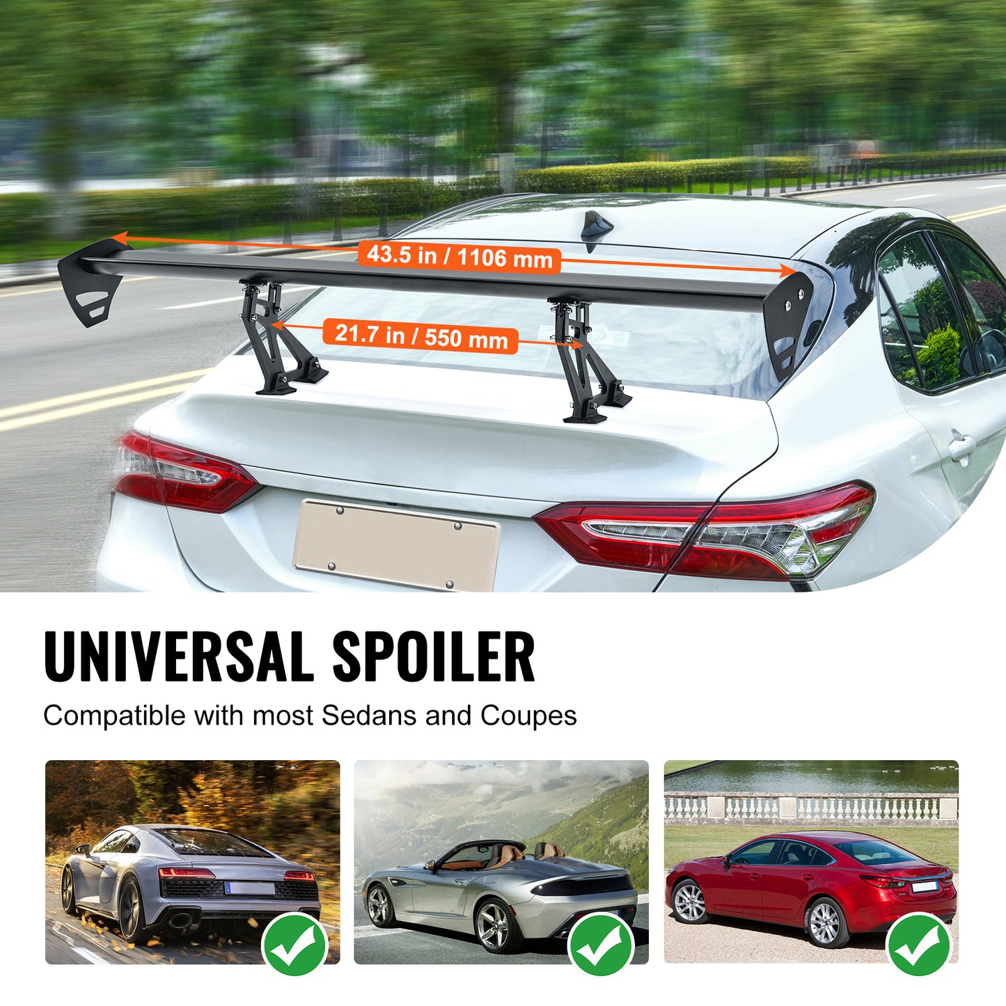 GT Wing Car Spoiler, 43.3 inch Universal Spoiler with Single Deck, Adjustable Lightweight Aluminum, Car Rear Spoiler Wing, Racing Spoiler BGW/JDM Drift Black image 6