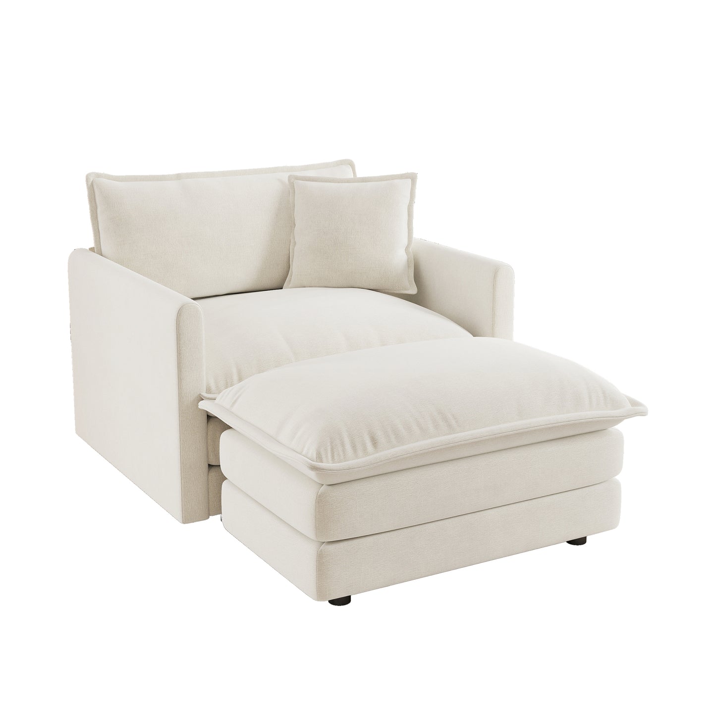 Modern Accent Chair with Ottoman, Living Room Club Chair Chenille Upholstered Armchair, Reading Chair for Bedroom, White image 4