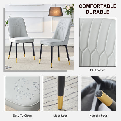 Light gray dining chairs and living room chairs. PU material and metal legs, suitable for kitchen, living room, and dining room, 2 piece set (light gray+PU)C-007 image 9