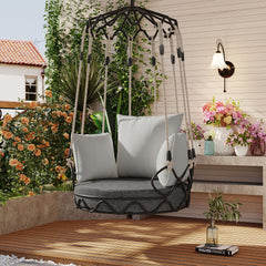 Outdoor Porch Swing Chair Hanging Basket, Hanging Chair with UV Resistant Cushion, Olefin Fabric for Patio Porch, Balcony, Beige