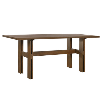 7 Pieces Modern Dining Set, Rustic Farmhouse Solid Wood Kitchen Table Set for 6, 71'' Large Retro Country Dinner Set with Walnut Chair, for Dining Room, Kitchen, Walnut image 11