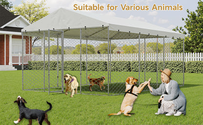 15x10 FT Large Outdoor Dog Kennel with Canopy, Heavy Duty Galvanized Steel Frame, Waterproof Cover, All-Weather Protection, Escape-Proof Lockable Pet Playpen for Large Dogs, Multiple Animals. image 10