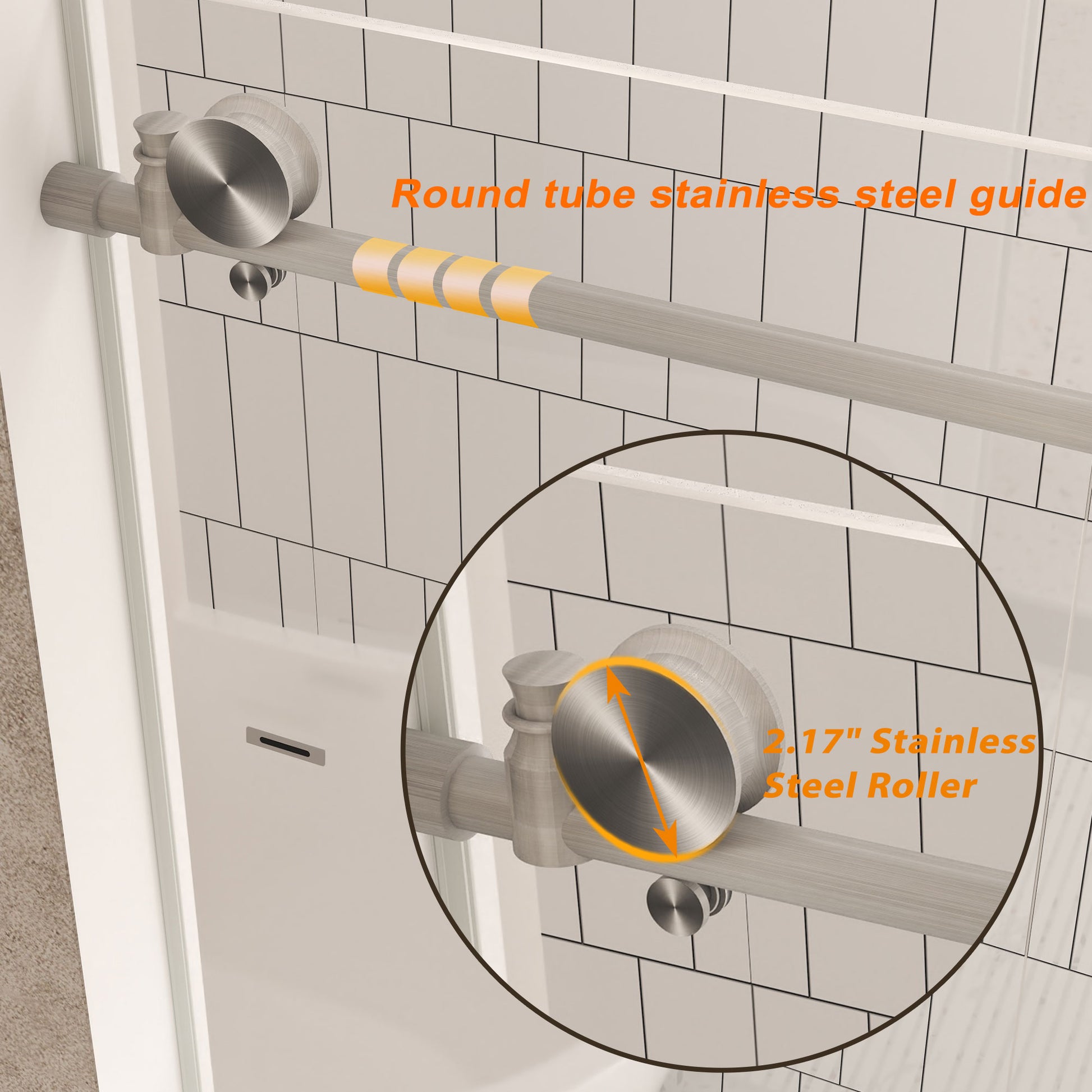 Frameless shower door 56-60 "W x 76" H, 1/4 "(6 mm) Clear Tempered Glass, Explosion Proof Film, Stainless Steel Handle,Brushed Nickel image 5