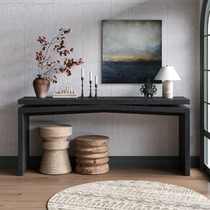 65-Inch Rustic Solid Wood Veneer Console Table, Long Farmhouse Entryway Sofa Table for Living Room, Hallway, Behind Couch, Apartment, Black image 1