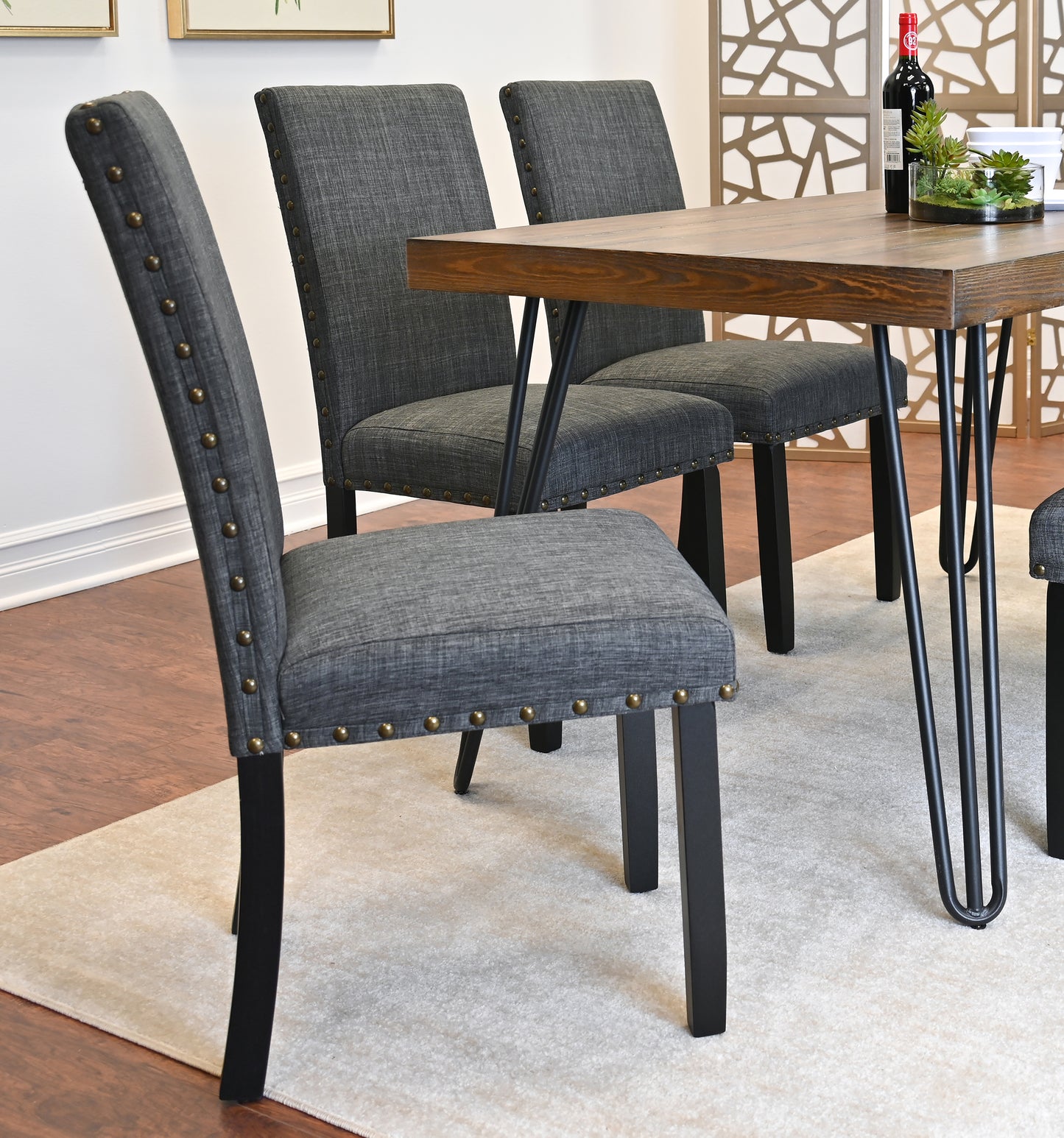 Amisos 6-Piece Dining Set, Hairpin Dining Table with 4 Chairs and a Wood Bench, 3 Color Options image 3