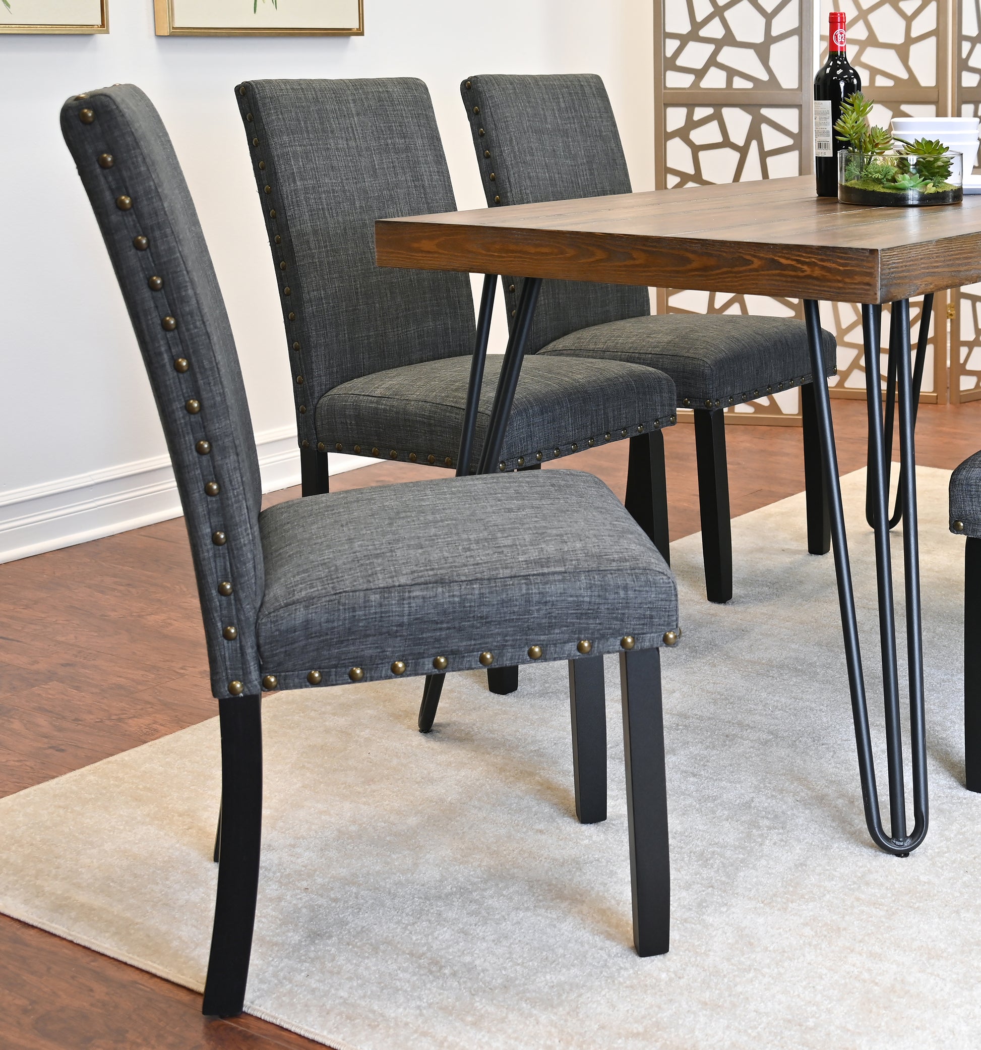 Amisos 6-Piece Dining Set, Hairpin Dining Table with 4 Chairs and a Wood Bench, 3 Color Options image 3