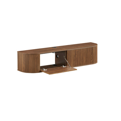 55" Wall Mounted Floating TV Cabinet with Fluted Doors, Large Capacity Media Console with Cable Management Holes for Living Room Bedroom, Compatible with Various Home Styles,Walnut image 7