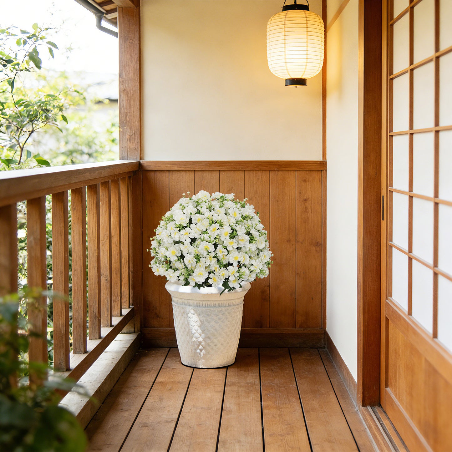 24-Inch Faux Flower Artificial Snow Lotus Potted Plant UV-Resistant Artificial Floral Decor Suitable for Indoor & Outdoor Spaces(White),2 Pots per /Set image 8