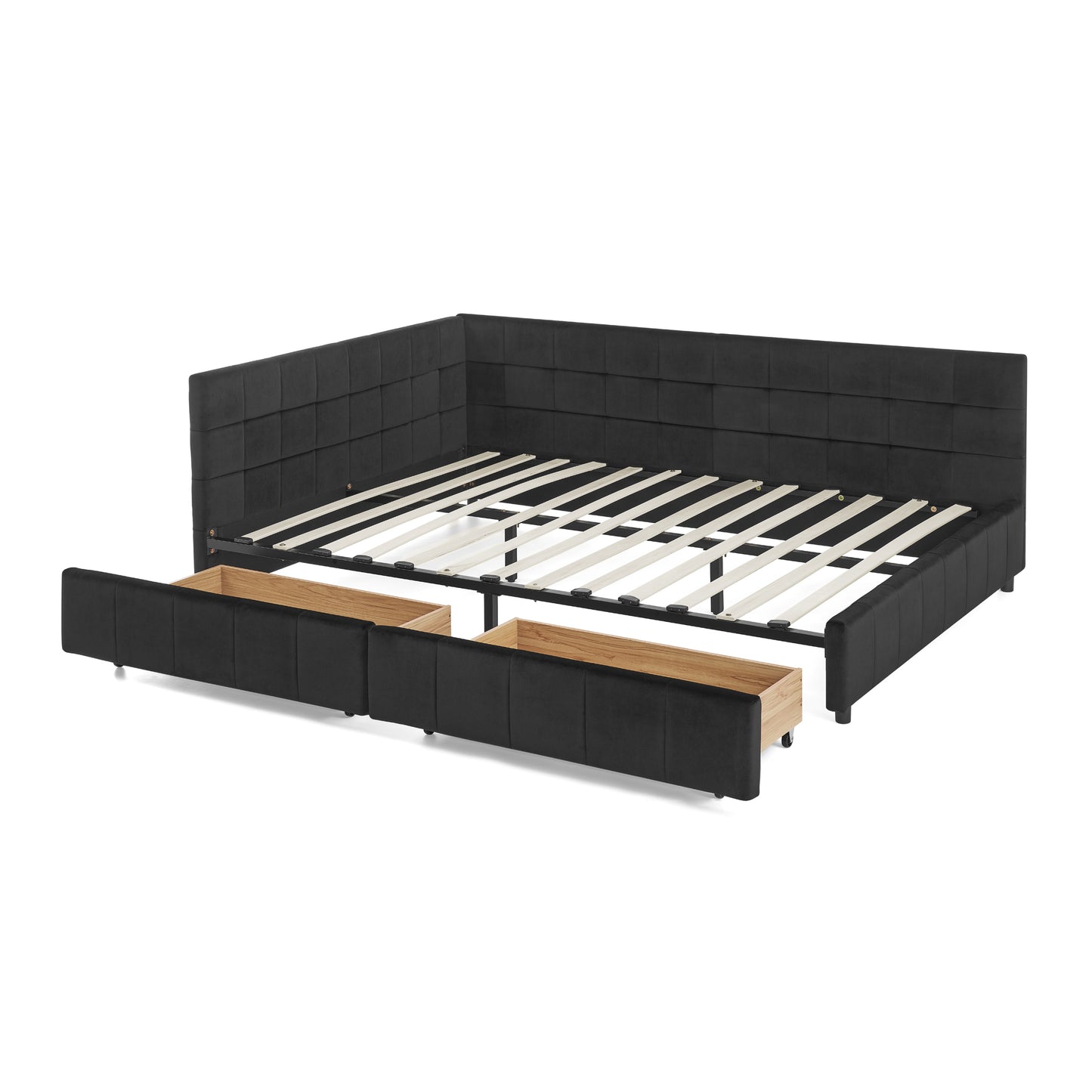 Queen Size Storage Upholstered Tufted Bed Frame, Sofa Bed Frame with Comfortable Backrest and Armrests, Queen Size Bed for Bedroom, Living Room,Velvet, BLACK(85.5''*64.5''*29.5'') image 11