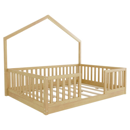 Full Floor Bed with High Rails, Wooden Montessori Bed with Light for Kids, Boys and Girls,Natural(Old SKUW2593P440609 Expect Arrival Date 2026/6/30) image 11