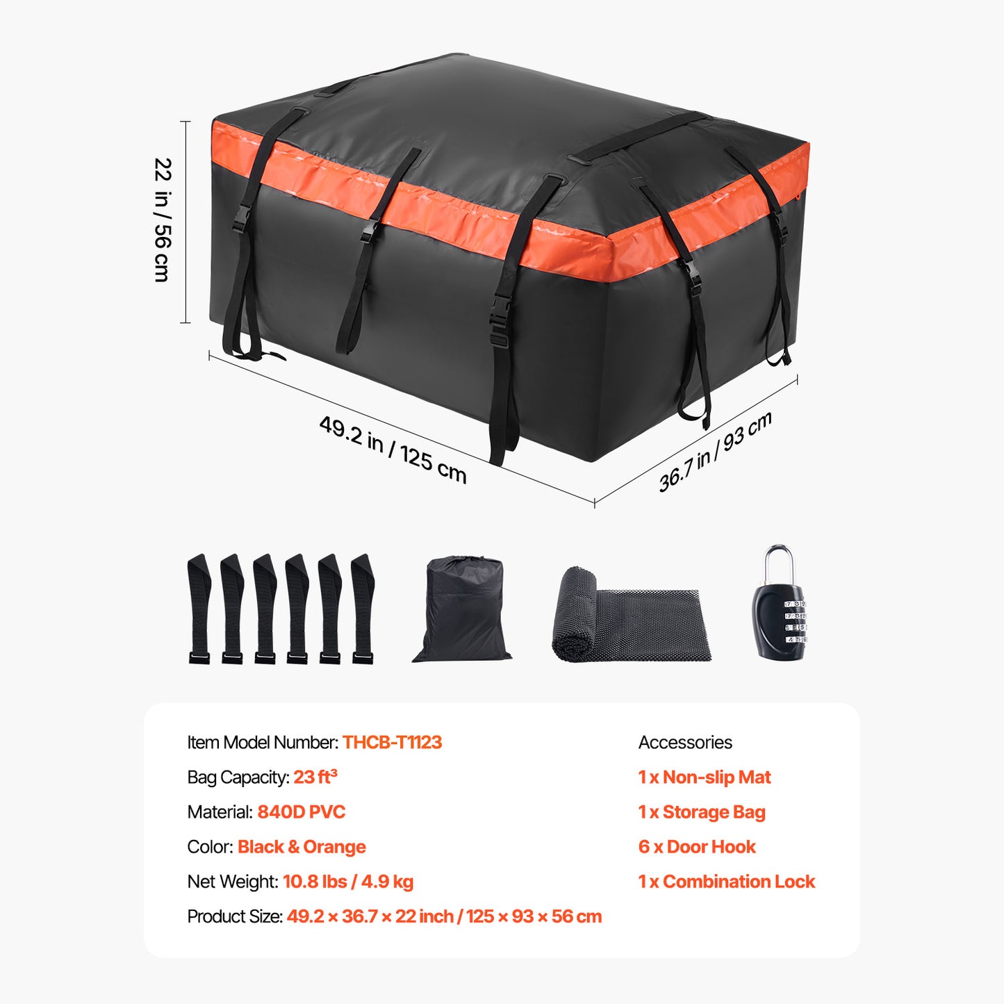 Car Rooftop Cargo Carrier Bag, 23 Cubic Feet Roof Cargo Carrier, Heavy Duty 840D PVC 100% Waterproof Car Roof Luggage Bag for All Vehicle with/without Rack- with Lock, Anti-Slip Mat, 6 Door Hook image 10