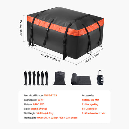 Car Rooftop Cargo Carrier Bag, 23 Cubic Feet Roof Cargo Carrier, Heavy Duty 840D PVC 100% Waterproof Car Roof Luggage Bag for All Vehicle with/without Rack- with Lock, Anti-Slip Mat, 6 Door Hook image 10