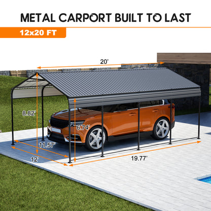 12X20 FT Metal Carport, Outdoor Car Shelter All Weather, Heavy Duty Outdoor Galvanized Car Shelter for Car Boat Truck and SUVs Black image 2