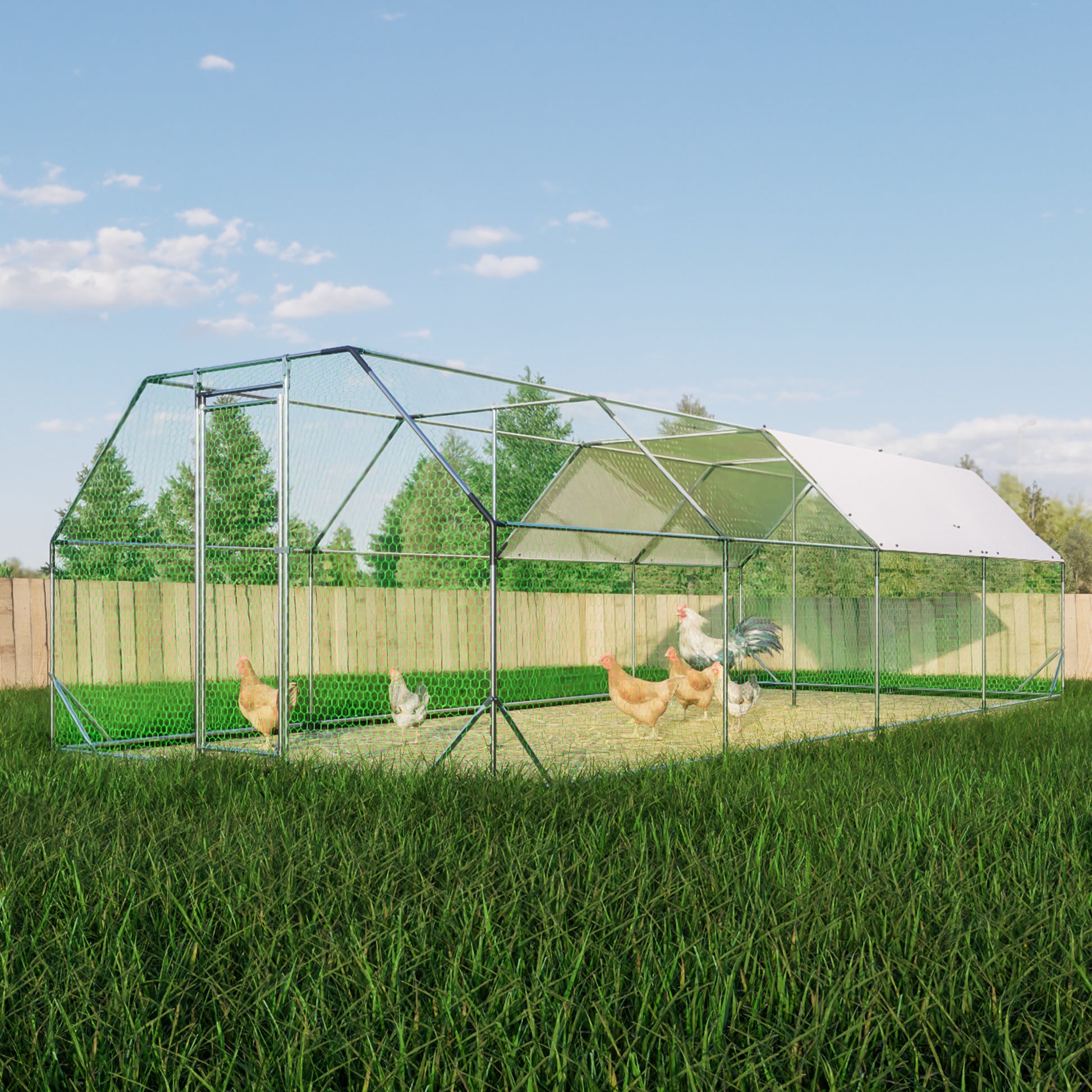 9.94 ft. x 25.68 ft. Galvanized Large Metal Walk in Chicken Coop Cage Farm Poultry Run Hutch Hen House image 6