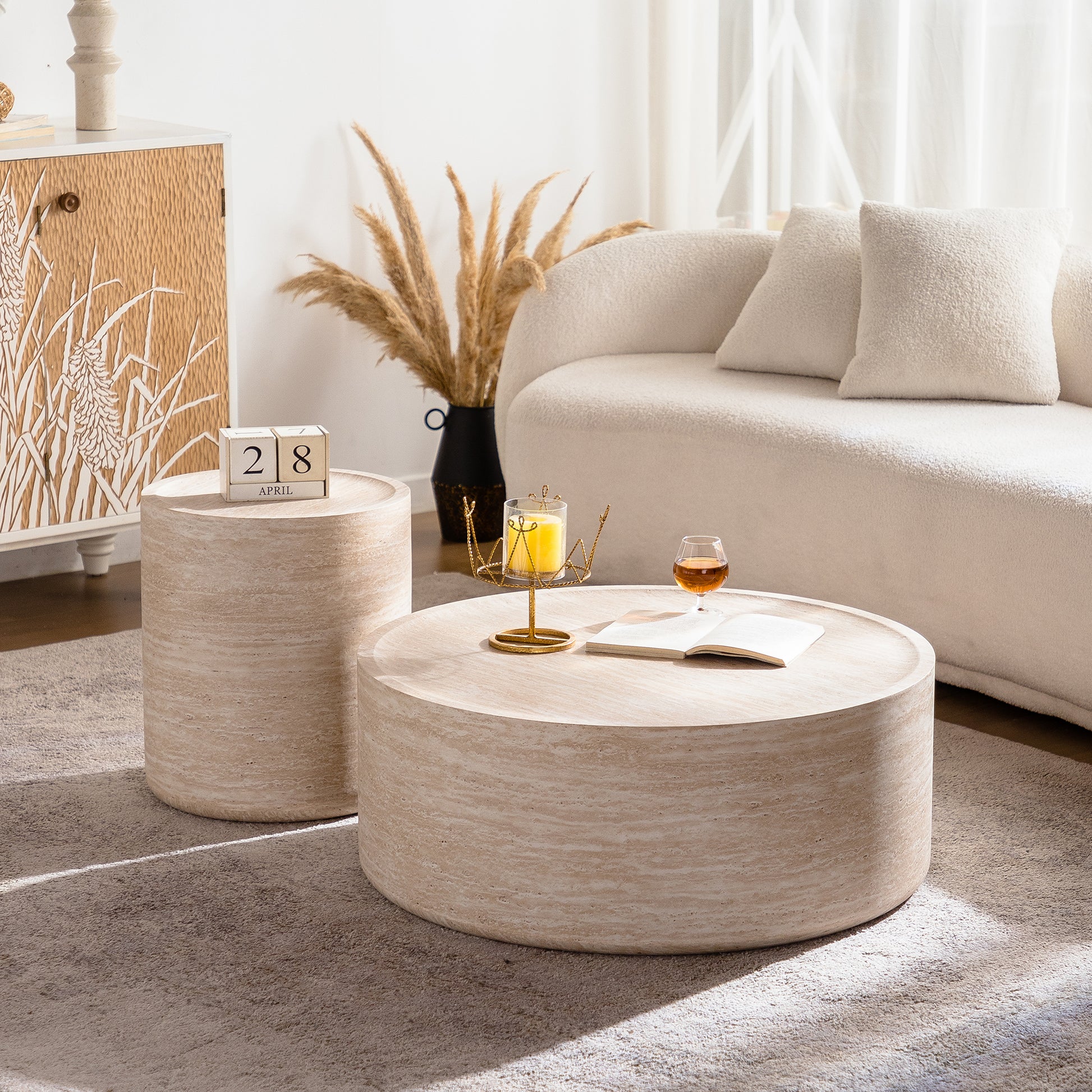 Round End Table with Mars Pattern for Living Room, Modern Drum Circle Side Table for Small Spaces, Nightstand Sofa Table for Bedroom, No Need Assembly (Mars Pattern) image 5