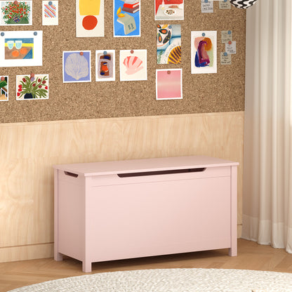 Kids Wooden Toy Box Storage with Safety Hinged Lid for Ages 2+ (Pink) image 12