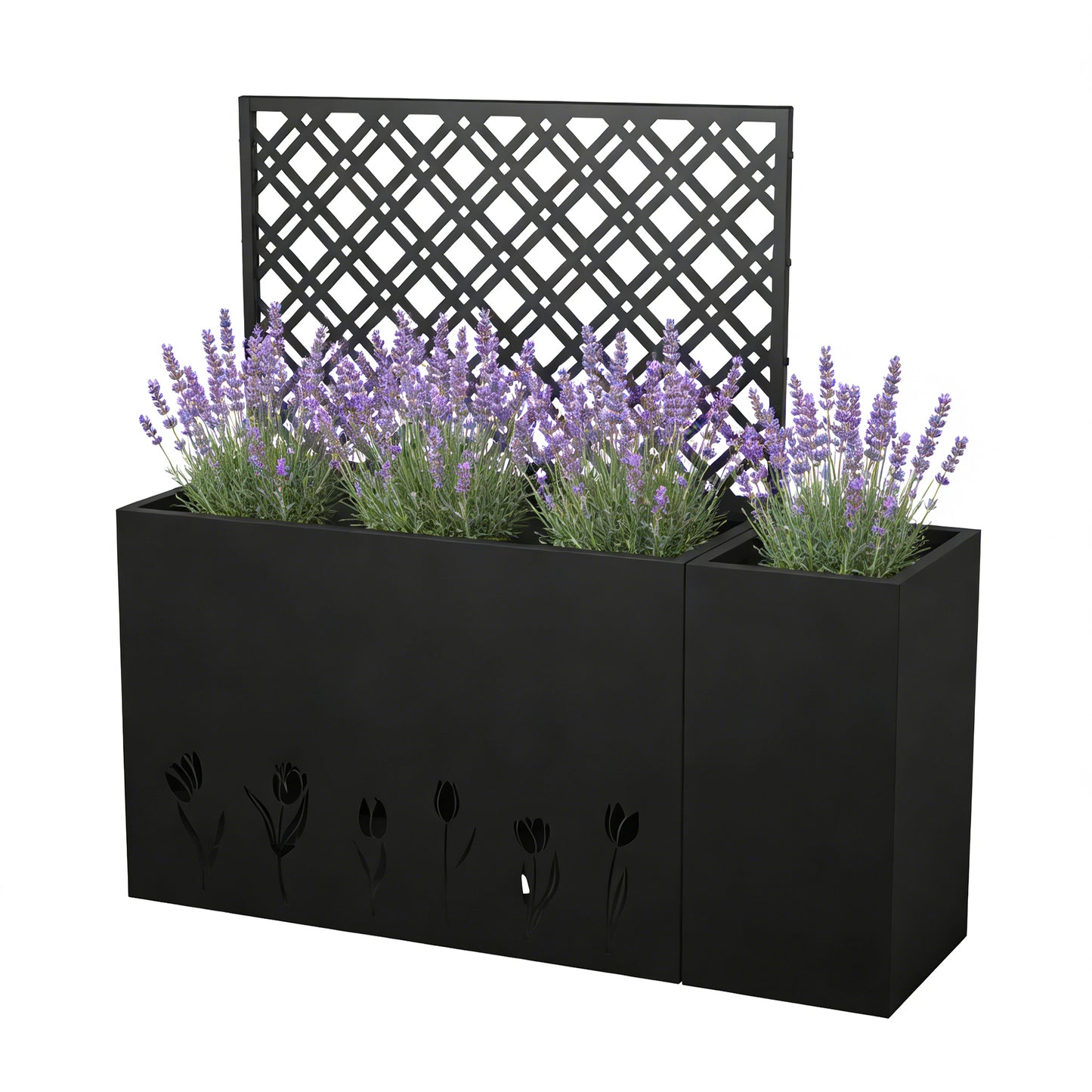 2-Piece Metal Planter Box with Trellis - 23.6in Depth Raised Garden Bed for Outdoor Indoor Use, Rust-Resistant Galvanized Steel Flower Planter with Drainage Holes, Tulip Black image 8