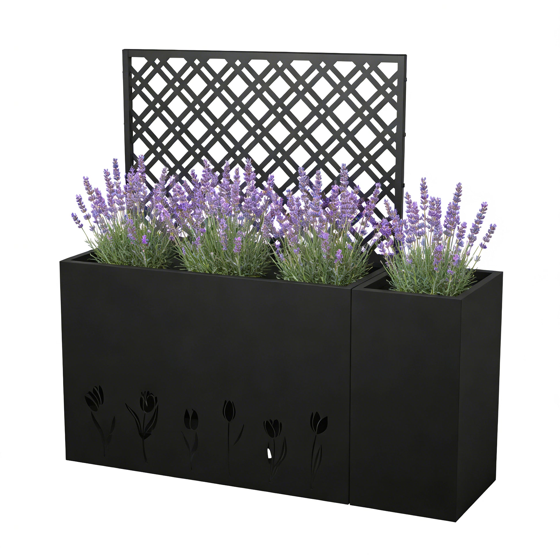 2-Piece Metal Planter Box with Trellis - 23.6in Depth Raised Garden Bed for Outdoor Indoor Use, Rust-Resistant Galvanized Steel Flower Planter with Drainage Holes, Tulip Black image 8