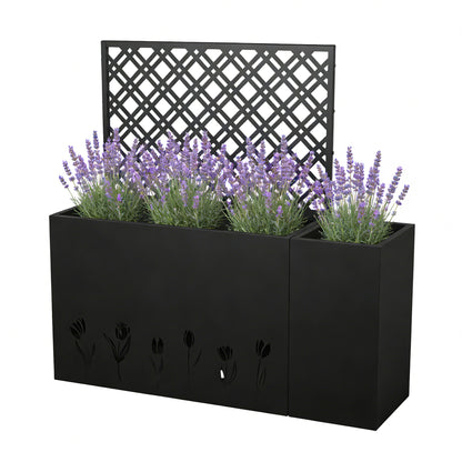 2-Piece Metal Planter Box with Trellis - 23.6in Depth Raised Garden Bed for Outdoor Indoor Use, Rust-Resistant Galvanized Steel Flower Planter with Drainage Holes, Tulip Black image 8