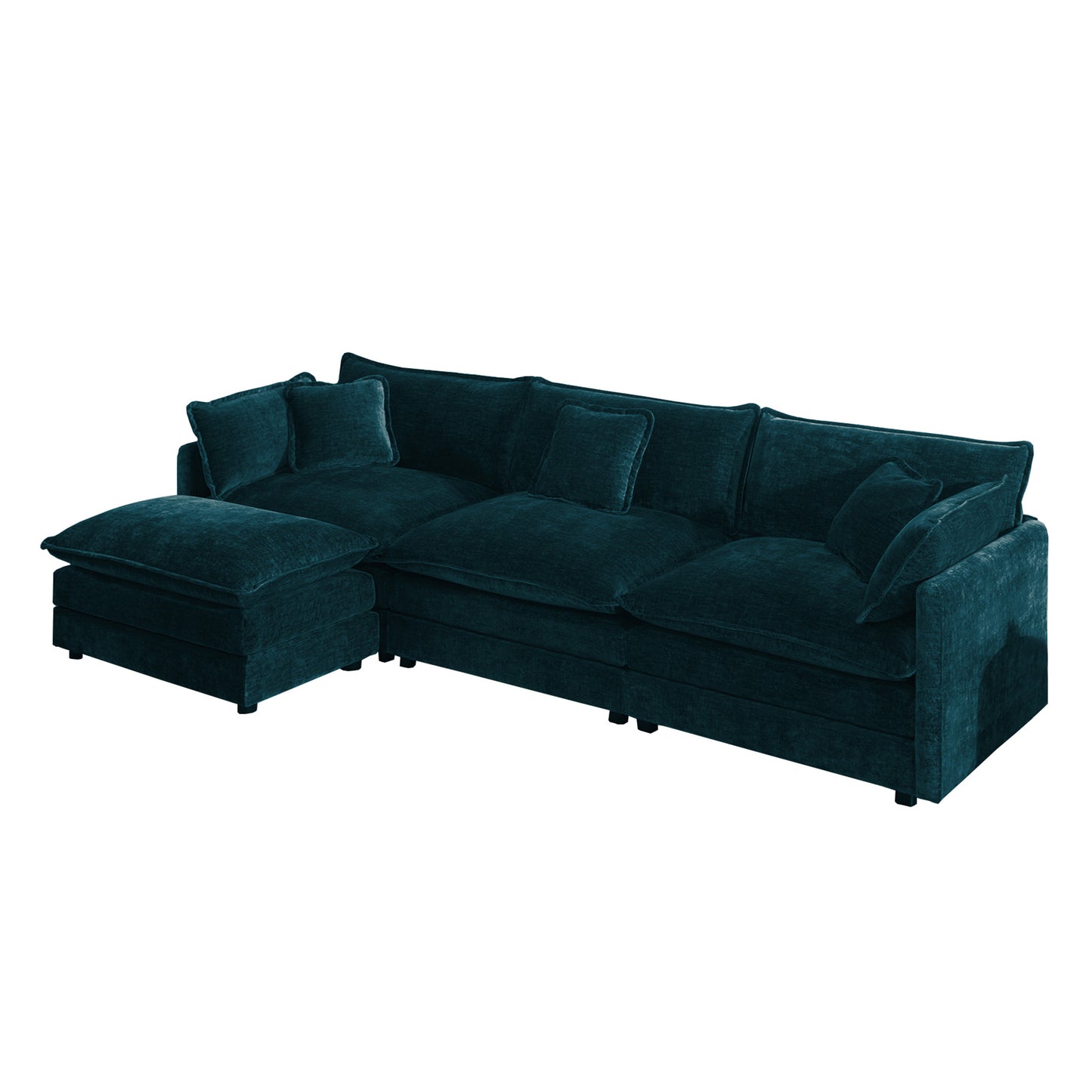Free Combination Comfy Upholstery Modular Oversized L Shaped Sectional Sofa With Reversible Ottoman, Blue Chenille image 3