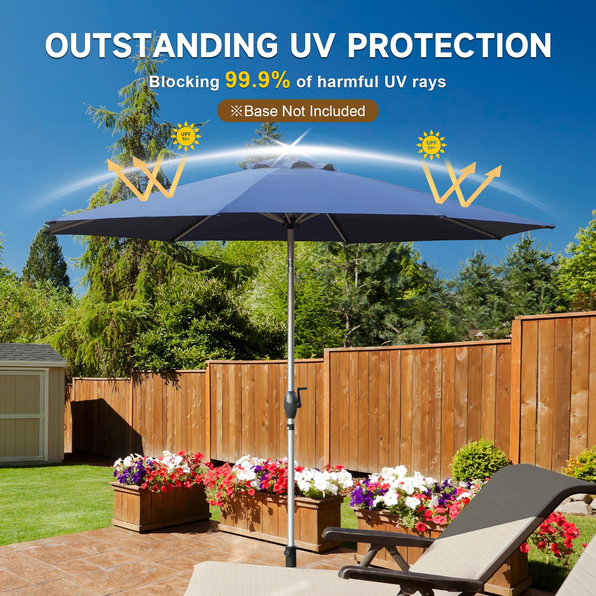 9FT Patio Umbrella, Outdoor Table Umbrella with Push Button Tilt and Crank, UV Protection Waterproof Market Sun Umbrella with 8 Sturdy Ribs for Garden, Deck, Backyard, Pool (Navy Blue) image 2