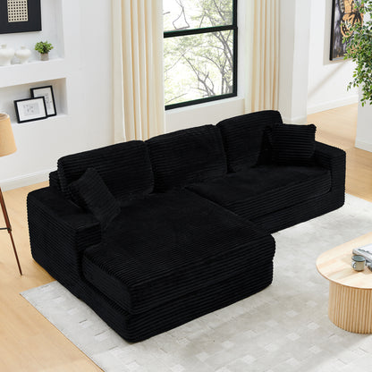 Left sofa seat,L shape Modular Sectional Sofa, Compressed Sectional Sofa Modern Minimalist Style Corduroy Couch,Unfold into a bed, Bedroom, Comfy Compressed Sofa Couch Space-Efficient Design-black image 2
