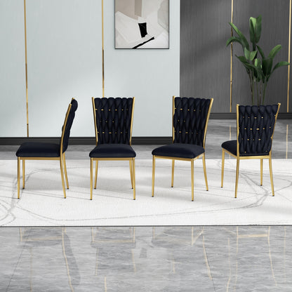 Modern simple black velvet dining chair, family bedroom stool back student table chair, gold-plated metal chair legs, suitable for dining room kitchen bedroom (set of 4) image 4