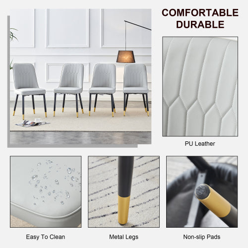Modern dining chairs are equipped with light gray PU artificial leather backrest cushions and black metal legs, suitable for restaurants,kitchens,and bedrooms.Set of 4pieces (light gray+PU) image 6