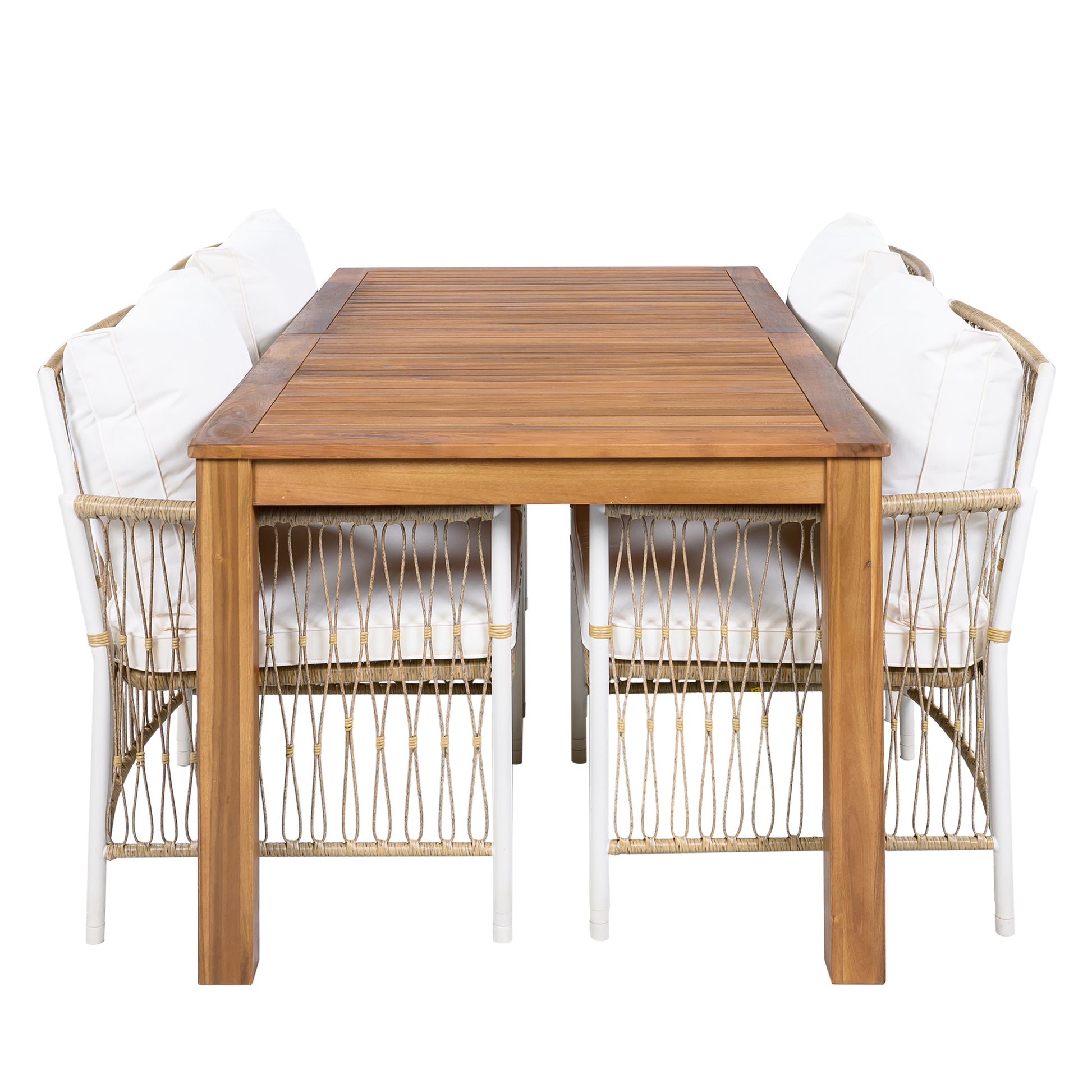 TOPMAX Patio 5pcs Wooden Dining Table Set, Outdoor 67''L Rectangular Table with 4 Rattan Arm Chairs for Poolside, Backyard, Garden, Natural image 12