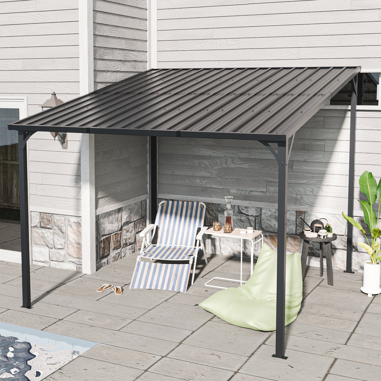 Outdoor Pergola, 10' x 10' Outdoor Hardtop Gazebo Pergola for Yard, Large 10x10 Galvanized Steel Lean to Wall-Mounted carport image 2