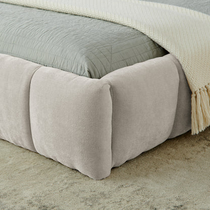 California King size Upholstered Bed Frame with Thick Fabric, Chenille Fabric Grounded California King Platform Bed with Headboard and Solid Frame. No Box Spring Needed-Beige(90.5''*80.5''*31'') image 5