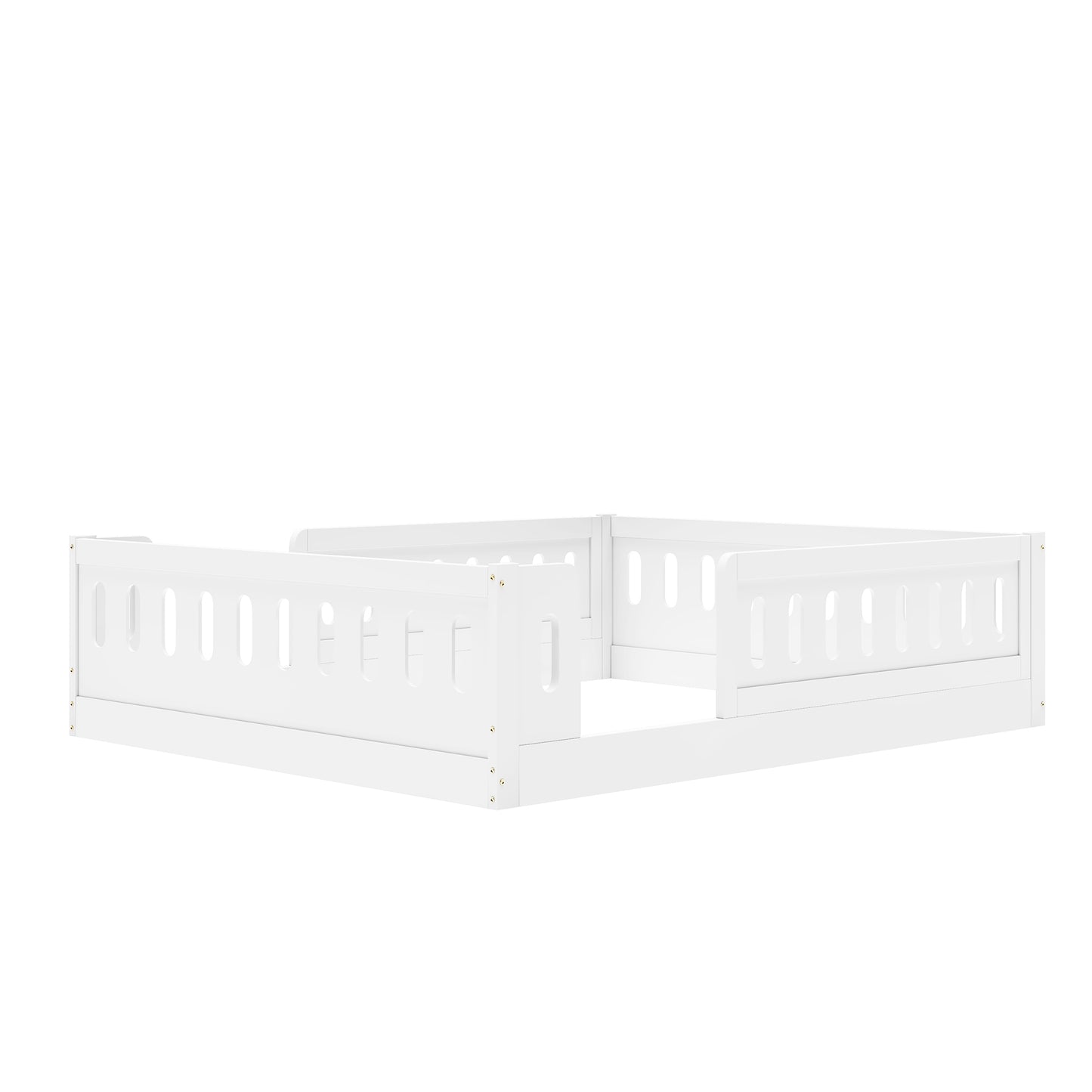 Wood Full Size Platform Bed with Guardrail, White image 7