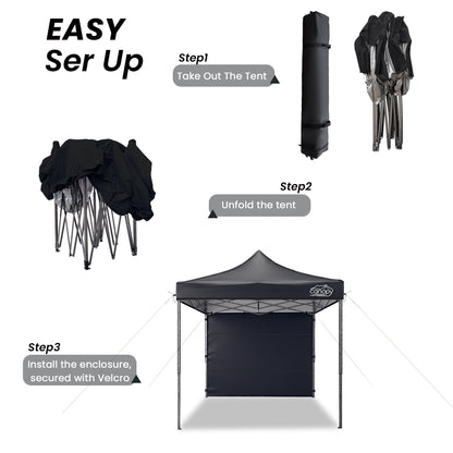 10x10 Pop Up Canopy Tent w/ 1 Sidewall, Black Speckled Steel Frame, Black Silver-Coated Top UPF50+ Water-Resistant, 4 Adjustable Heights (6.7-7.6 ft) Includes Sandbags Stakes Ropes Carry Bag for Beach image 6