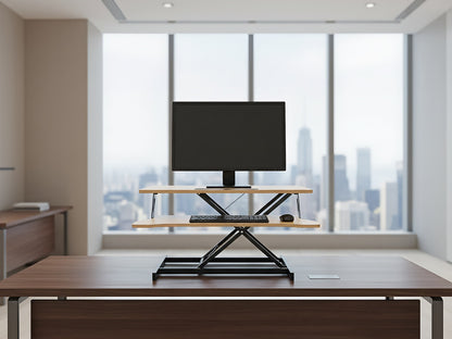 32 Inch Desk Converter, Height Adjustable Sit to Stand Riser, Dual Monitor and Laptop Workstation with Wide Keyboard Tray, Standing Computer Desk, Natural Color image 11