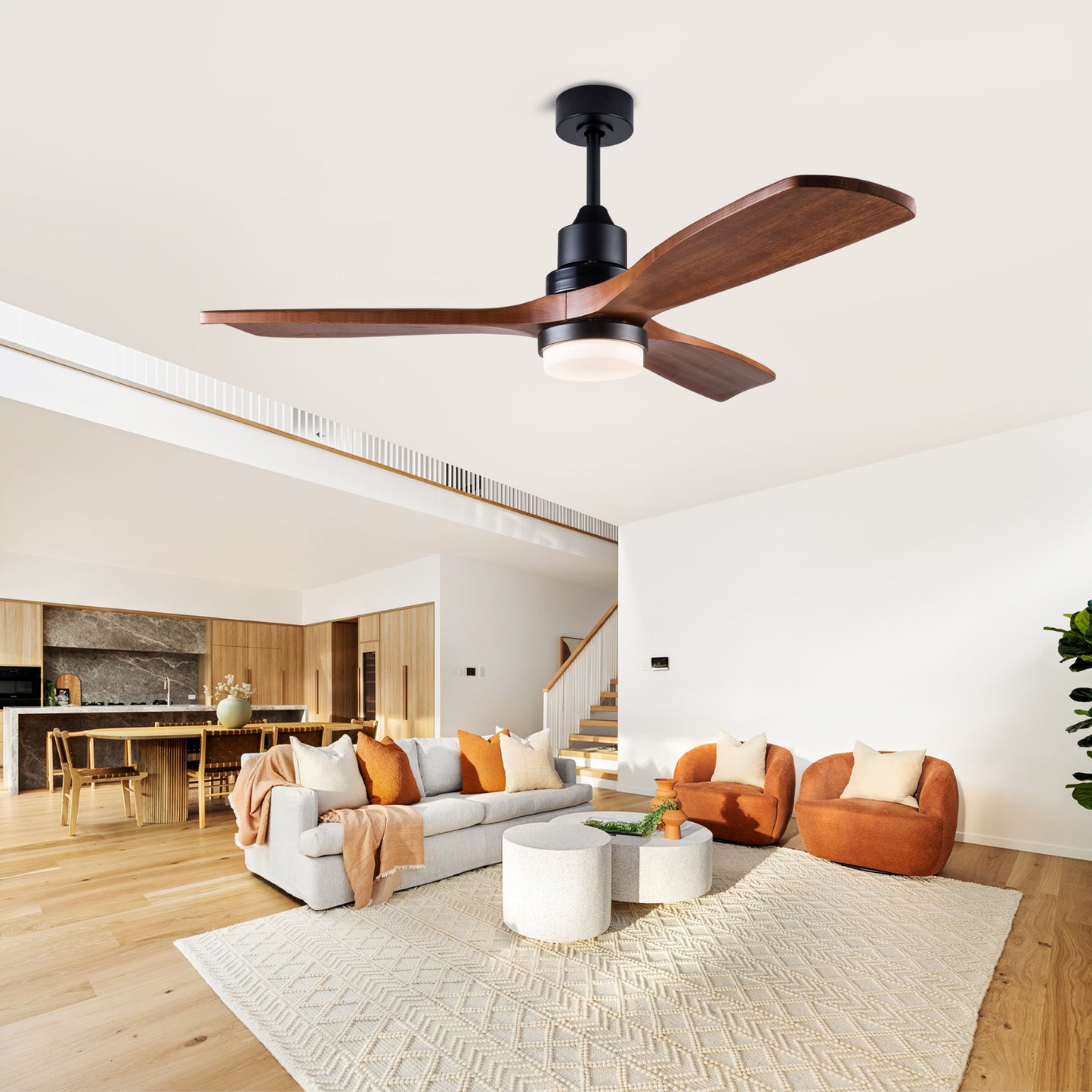 52 inch Ceiling Fan with Lights and Remote Control, Reversible, 3 Wood Blades, 6 Speeds, 3CCT Dimmable, Noiseless, Indoor/Outdoor Black Walnut Ceiling Fan for Bedroom Living Room Gazebo Patio image 1