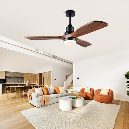52 inch Ceiling Fan with Lights and Remote Control, Reversible, 3 Wood Blades, 6 Speeds, 3CCT Dimmable, Noiseless, Indoor/Outdoor Black Walnut Ceiling Fan for Bedroom Living Room Gazebo Patio image 1