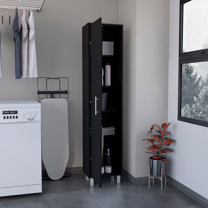 Storage Cabinet 71"H with 5-Tier Shelf, 3 Broom Hangers and Metal hardware, Black image 2