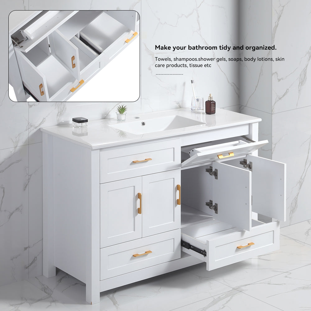 48" White Bathroom Vanity, Abundant Storage Cabinet -4 Soft close doors and 4 drawers (excluding the ceramic basin) image 3
