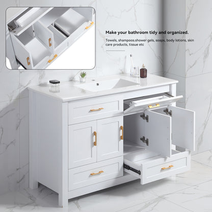 48" White Bathroom Vanity, Abundant Storage Cabinet -4 Soft close doors and 4 drawers (excluding the ceramic basin) image 3