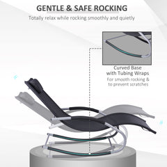 Outsunny Zero Gravity Rocking Chair Outdoor Chaise Lounge Chair Recliner Rocker with Detachable Pillow and Durable Weather-Fighting Fabric for Patio, Deck, Pool, Black