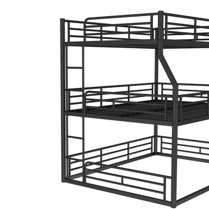 Full XL over Queen over Queen Bunk Bed, Metal Triple Bunk Bed with Safety Guardrails, Heavy-duty Bunk Bed with Noise-reduced Design, Black image 8