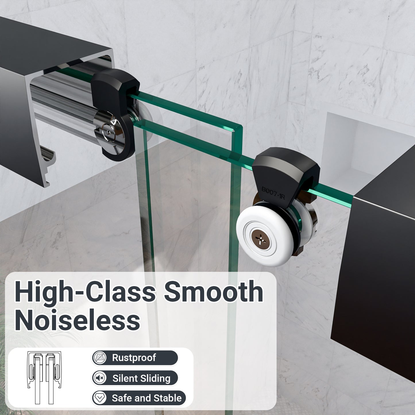 56"-60"W*60" H Semi-Frameless Double Sliding Shower Door, Bypass Shower Door, 1/4" (6mm) Thick SGCC Tempered Glass Door, Matte Black image 5