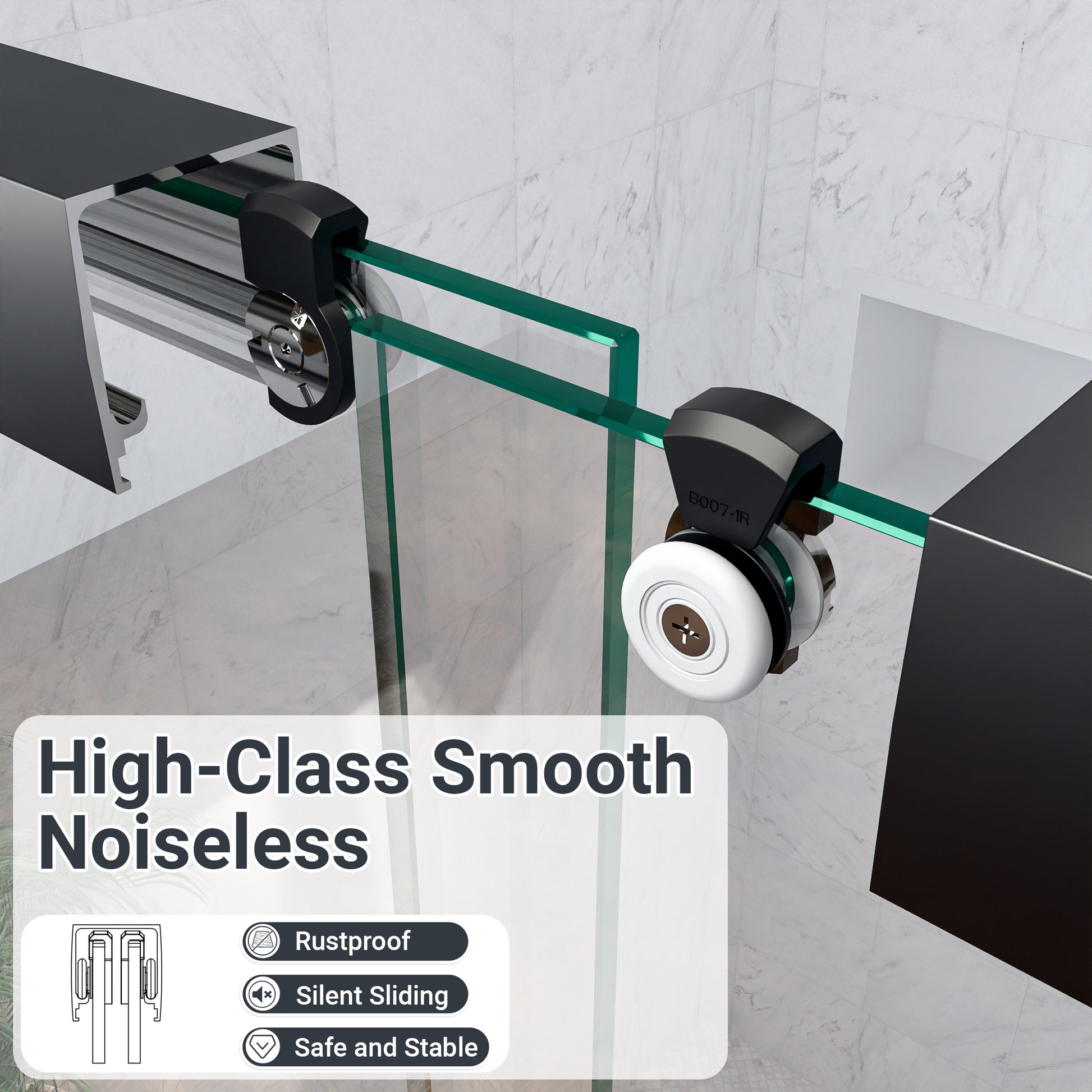 56"-60"W*60" H Semi-Frameless Double Sliding Shower Door, Bypass Shower Door, 1/4" (6mm) Thick SGCC Tempered Glass Door, Matte Black image 5