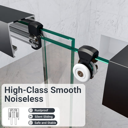 56"-60"W*60" H Semi-Frameless Double Sliding Shower Door, Bypass Shower Door, 1/4" (6mm) Thick SGCC Tempered Glass Door, Matte Black image 5