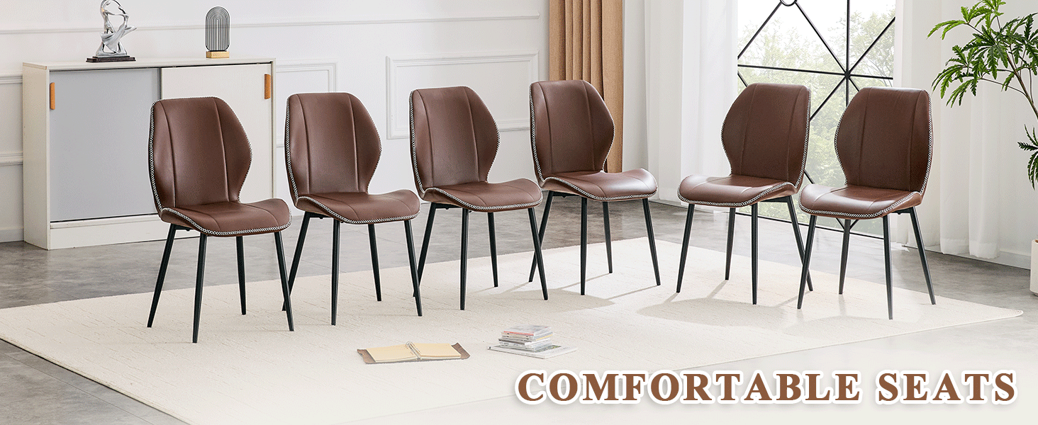 Ergonomic Curved Backrest of Brown Coffee Dining Chair